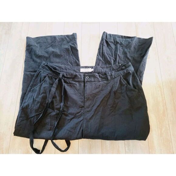 Torrid 24 Pants Black Linen Blend Wide Leg High Rise With Belt SZ 3X NWT RV $66 - Picture 1 of 10